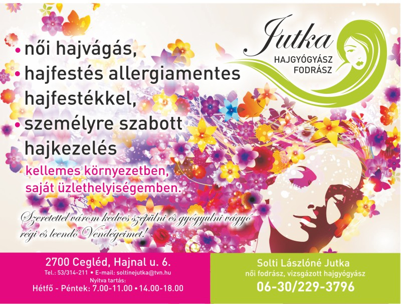 Soltiné Lászlóné Jutka női fodrász, hajgyógyász 