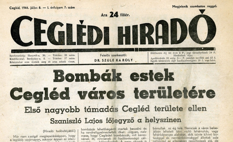Az 1944. augusztus 29-ei ceglédi bombatámadás emléknapjára